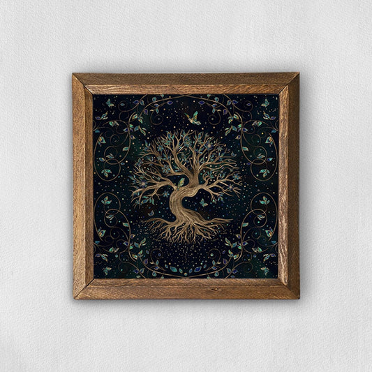 Tree of Life Twilight Wooden Framed Print on Natural Stone